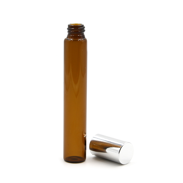 3ml 5ml 7ml 8ml 10ml mini amber essential oil glass tube vial with aluminum roll on witn silver aluminum cap