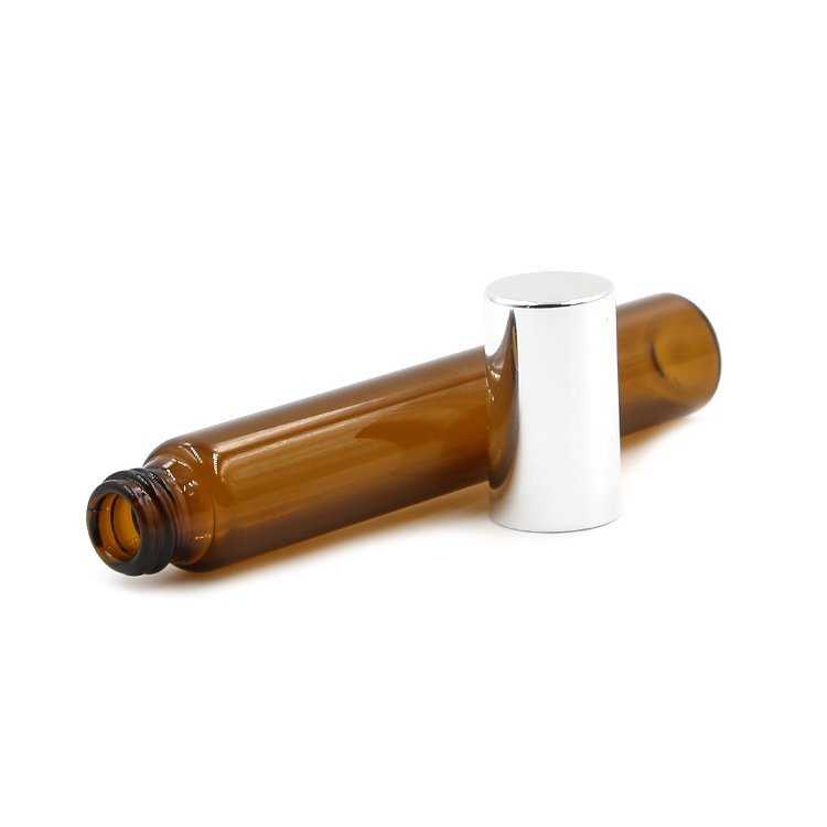 3ml 5ml 7ml 8ml 10ml mini amber essential oil glass tube vial with aluminum roll on witn silver aluminum cap