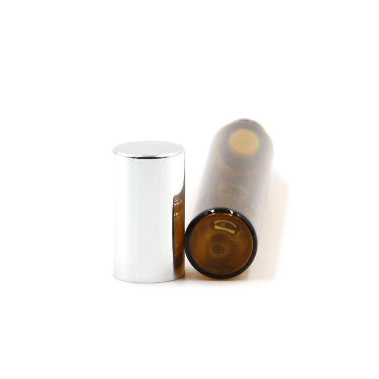3ml 5ml 7ml 8ml 10ml mini amber essential oil glass tube vial with aluminum roll on witn silver aluminum cap