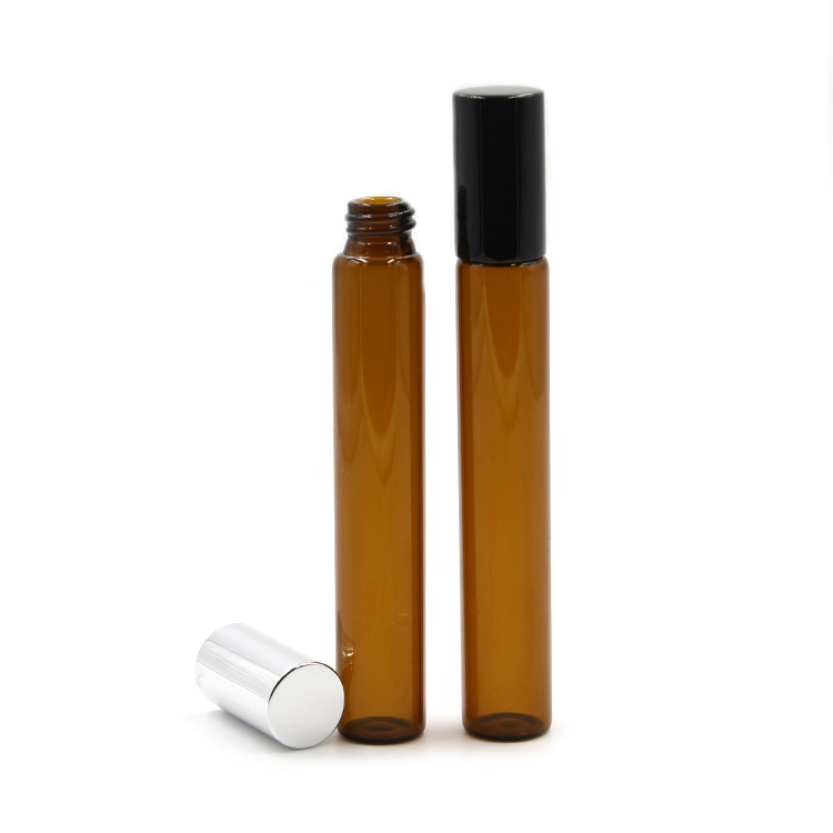 3ml 5ml 7ml 8ml 10ml mini amber essential oil glass tube vial with aluminum roll on witn silver aluminum cap
