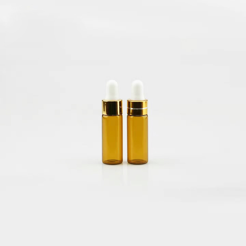 3ml 5ml 8ml 10ml 15ml clear pipette glass serum dropper bottles with gold aluminium middle collar and rubber top