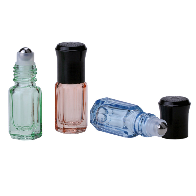 3ml 6ml 12ml Hot colorful octagonal glass roll on bottle small perfume essential oil bottle