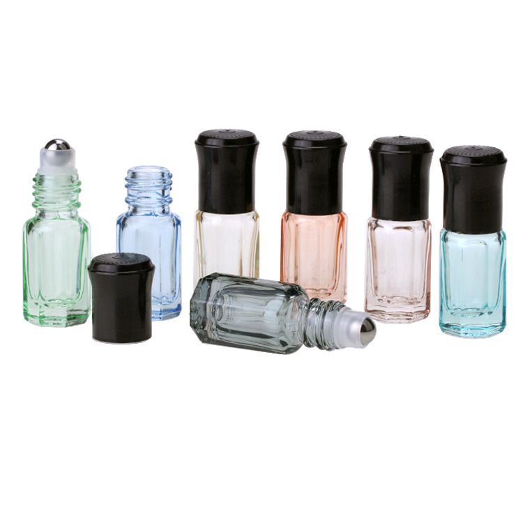 3ml 6ml 12ml Hot colorful octagonal glass roll on bottle small perfume essential oil bottle