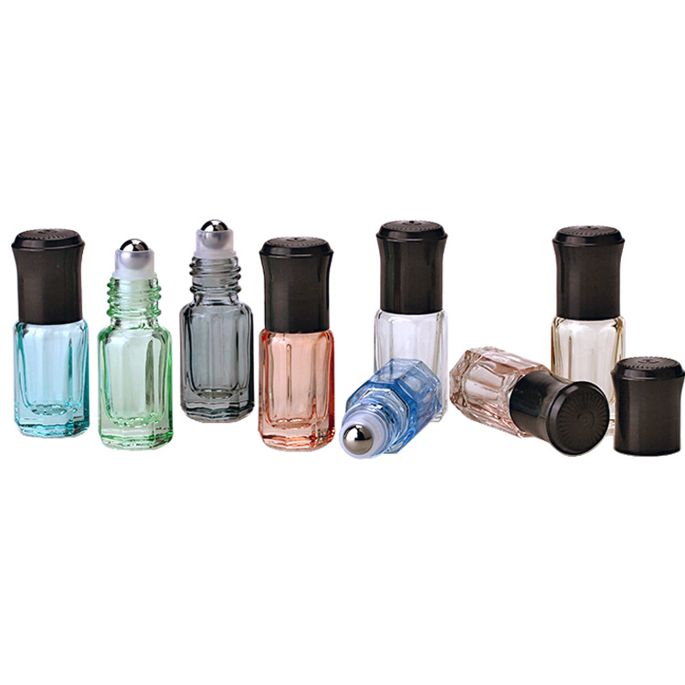 3ml 6ml 12ml Hot colorful octagonal glass roll on bottle small perfume essential oil bottle