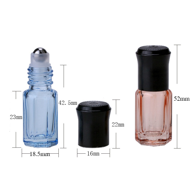 3ml 6ml 12ml Hot colorful octagonal glass roll on bottle small perfume essential oil bottle