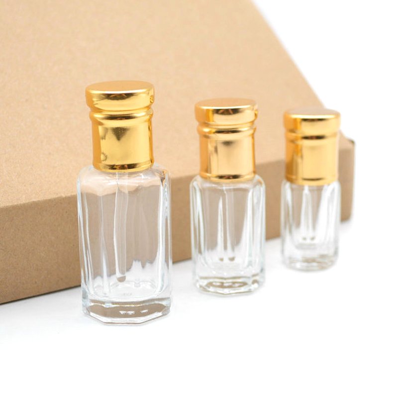 3ml 6ml 12ml Mini Octagonal Shape Arabian Attar Oud Essencial Oil Glass Bottle