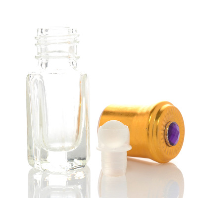 3ml 6ml 12ml essential oil perfume bottle roll on with metal cap, octagon attar glass bottle