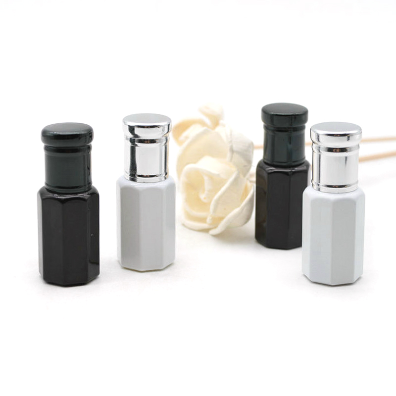 3ml 6ml 12ml fancy Black/White attar OUD oil glass perfume bottle with aluminum cap