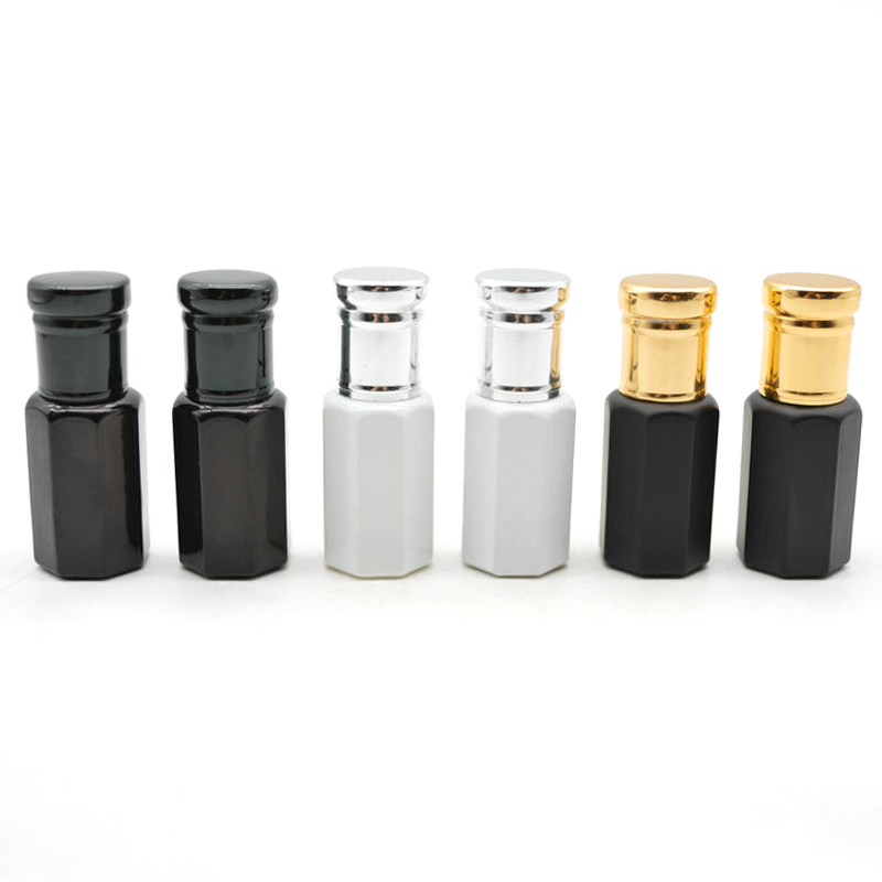3ml 6ml 12ml fancy Black/White attar OUD oil glass perfume bottle with aluminum cap