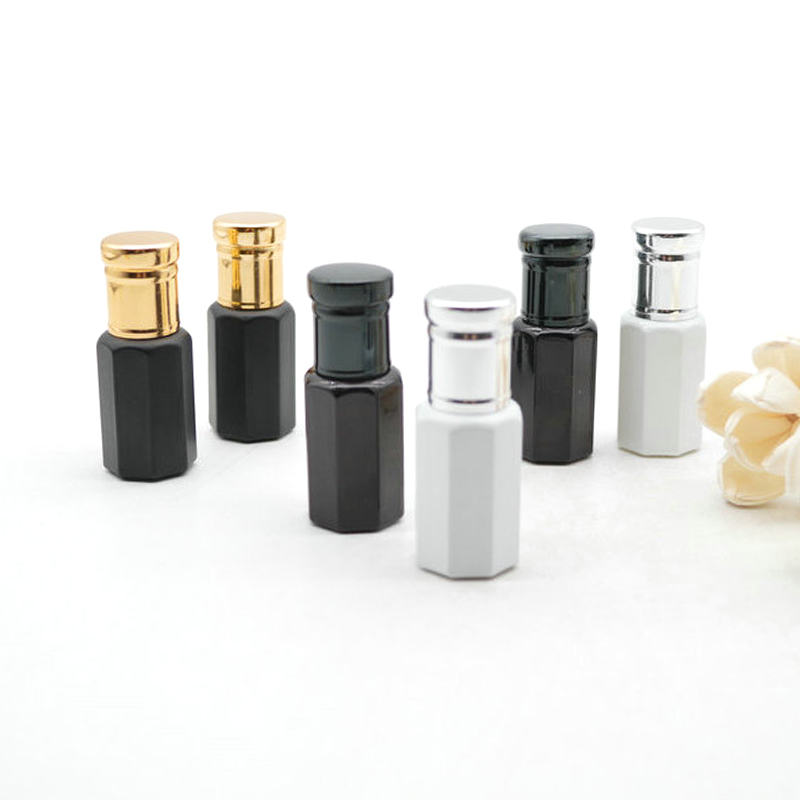 3ml 6ml 12ml fancy Black/White attar OUD oil glass perfume bottle with aluminum cap