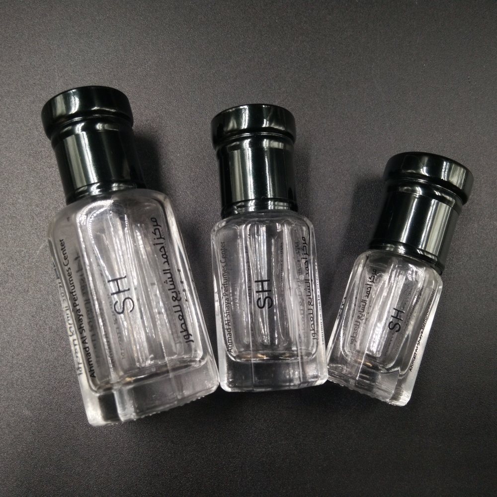 3ml 6ml 12ml fancy octagon arabic perfume and oil glass tola bottle with roll-on black aluminum cap
