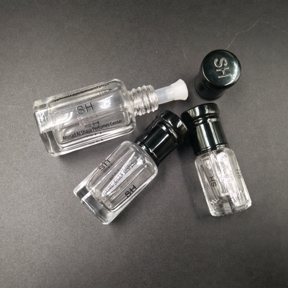 3ml 6ml 12ml fancy octagon arabic perfume and oil glass tola bottle with roll-on black aluminum cap