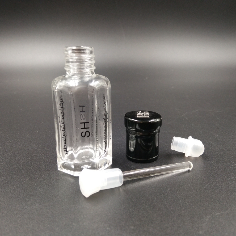 3ml 6ml 12ml fancy octagon arabic perfume and oil glass tola bottle with roll-on black aluminum cap
