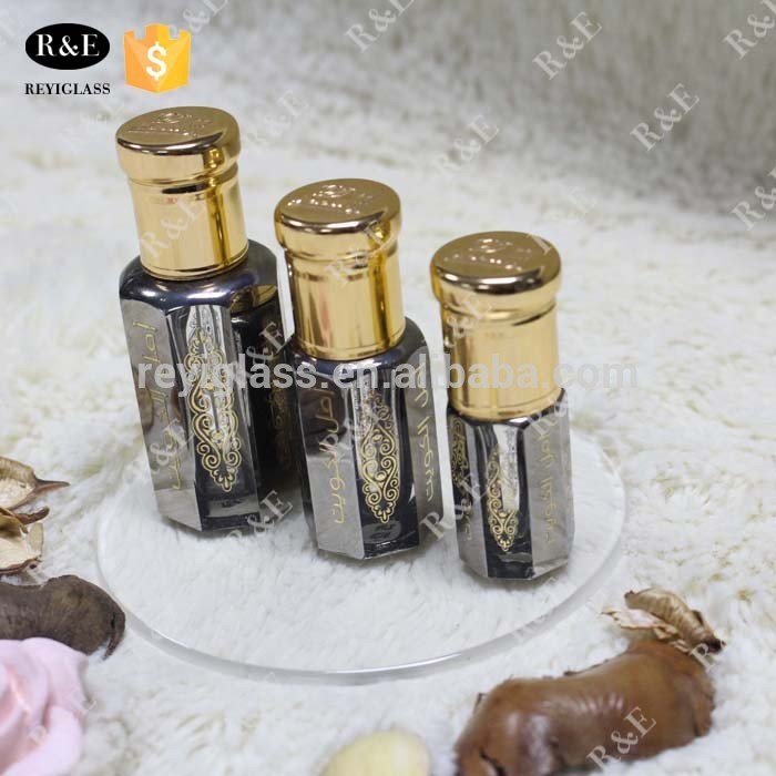 3ml 6ml 12ml golden hot stamping octagonal attar perfume bottles