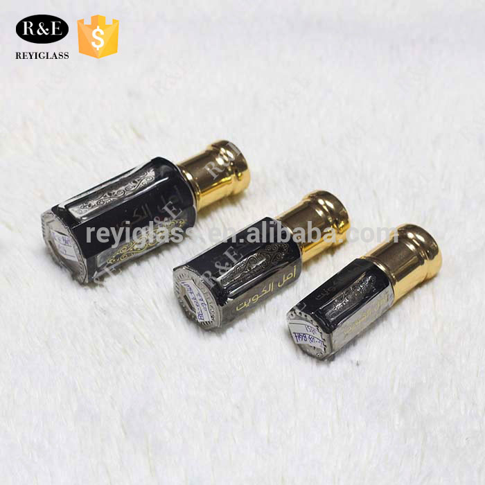 3ml 6ml 12ml golden hot stamping octagonal attar perfume bottles