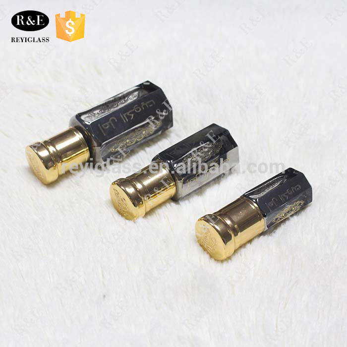 3ml 6ml 12ml golden hot stamping octagonal attar perfume bottles