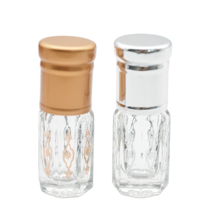 3ml 6ml 12ml print glass attar perfume oil octagonal bottle with roll on / stick for oud