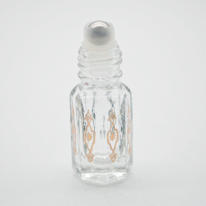 3ml 6ml 12ml print glass attar perfume oil octagonal bottle with roll on / stick for oud