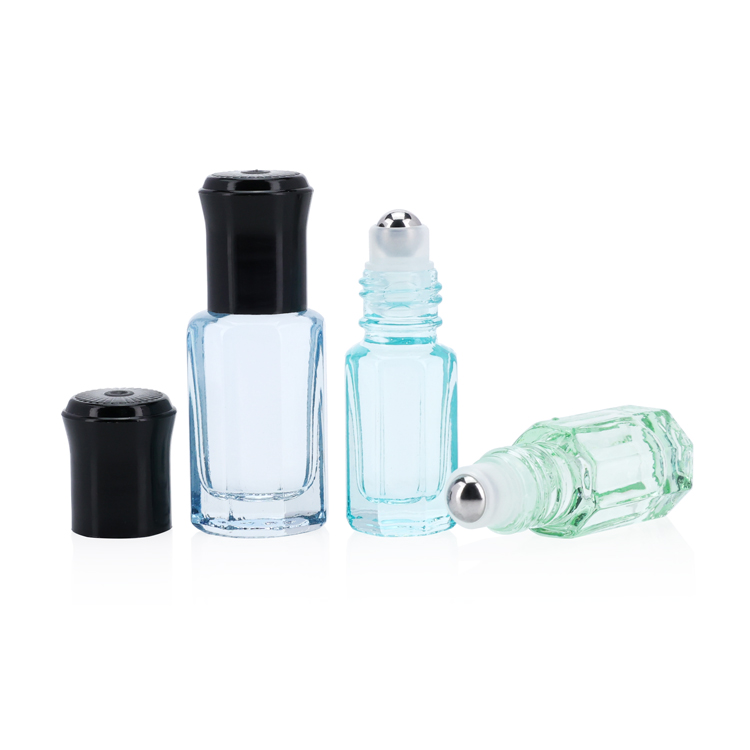3ml 6ml 9ml 12ml essential oil container green blue clear roll on glass bottle with stainless steel roller balls