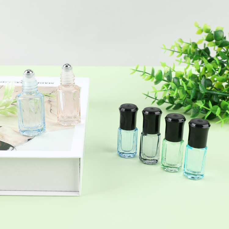 3ml 6ml 9ml 12ml essential oil container green blue clear roll on glass bottle with stainless steel roller balls