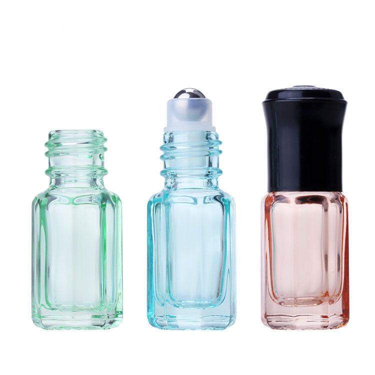 3ml 6ml 9ml Octagonal Purple Glass roll on essential oil perfume bottle with metal ball bead