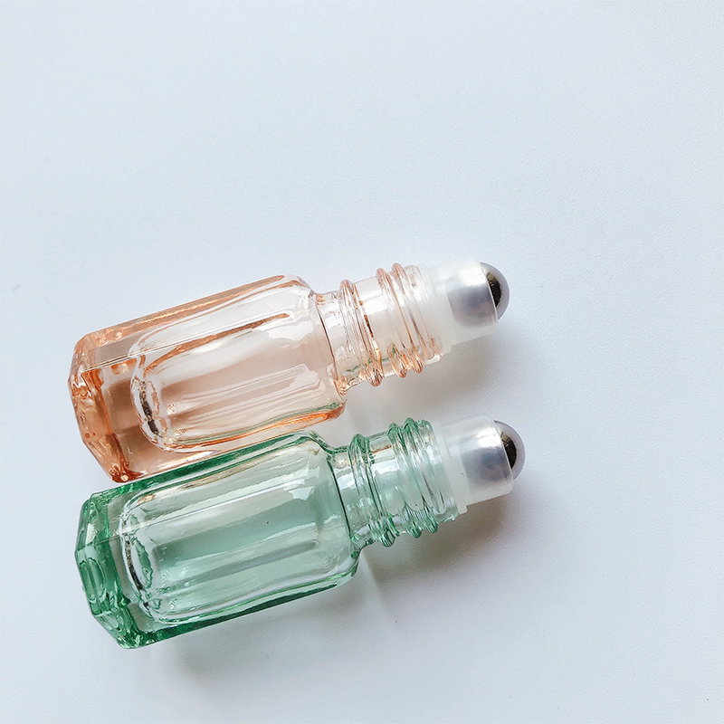 3ml 6ml 9ml Octagonal Purple Glass roll on essential oil perfume bottle with metal ball bead