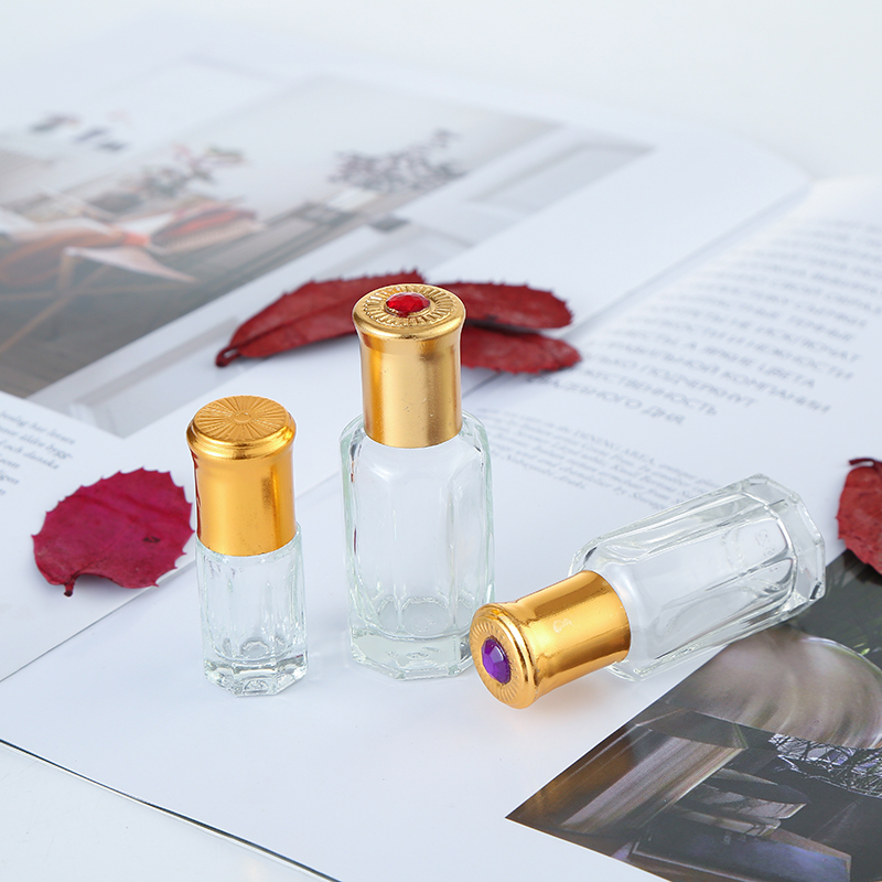 3ml 6ml 9ml Octagonal Purple Glass roll on essential oil perfume bottle with metal ball bead