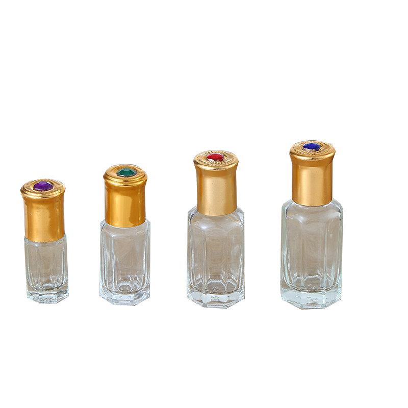 3ml 6ml 9ml Octagonal Purple Glass roll on essential oil perfume bottle with metal ball bead