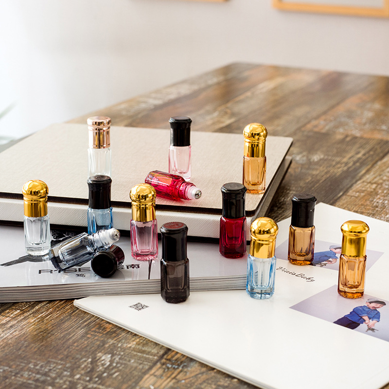 3ml Roll On Roller Bottle for Essential Oils Refillable Perfume Bottle Deodorant Containers with Gold lid