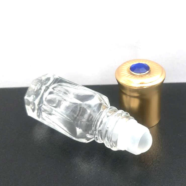 3ml empty essential oil perfume bottle roll on with metal cap, octagon attar glass bottles