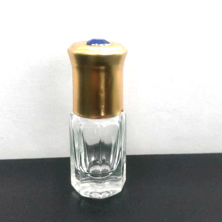 3ml empty essential oil perfume bottle roll on with metal cap, octagon attar glass bottles