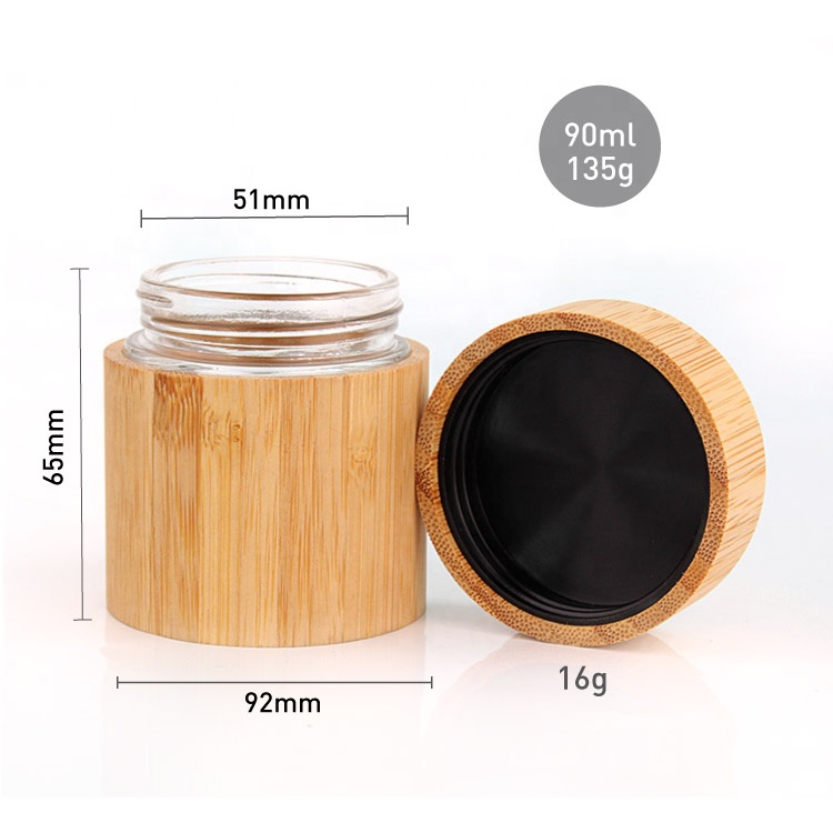 3oz 90ml Eco friendly glass inner bamboo container cream jar cosmetic with lid