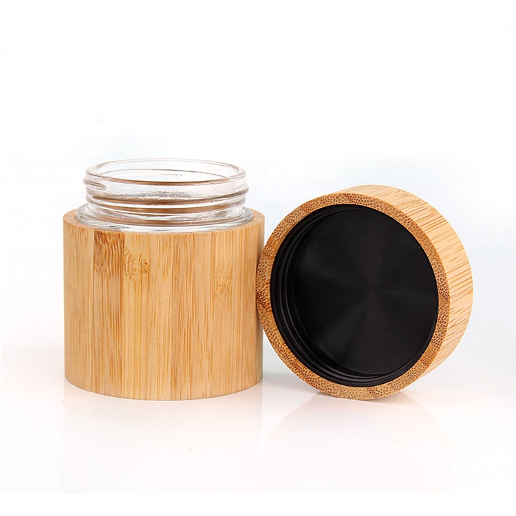 3oz 90ml Eco friendly glass inner bamboo container cream jar cosmetic with lid