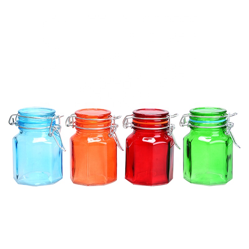 3oz Airtight Small Colored Glass Storage Jar with Glass Lid