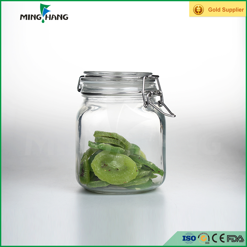 3oz Empty clear square airtight glass food spice storage jar with Clip top lid