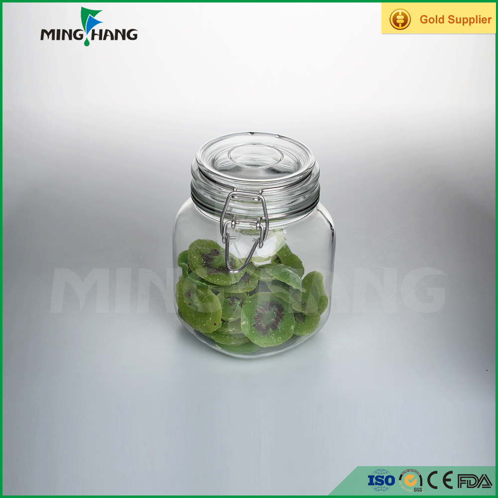 3oz Empty clear square airtight glass food spice storage jar with Clip top lid