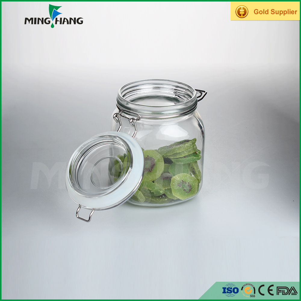 3oz Empty clear square airtight glass food spice storage jar with Clip top lid