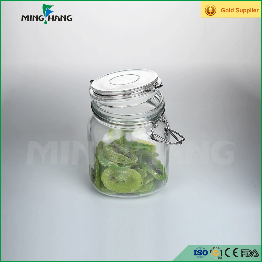 3oz Empty clear square airtight glass food spice storage jar with Clip top lid