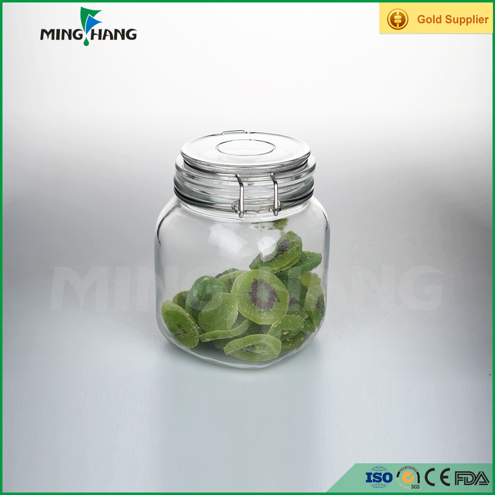 3oz Empty clear square airtight glass food spice storage jar with Clip top lid