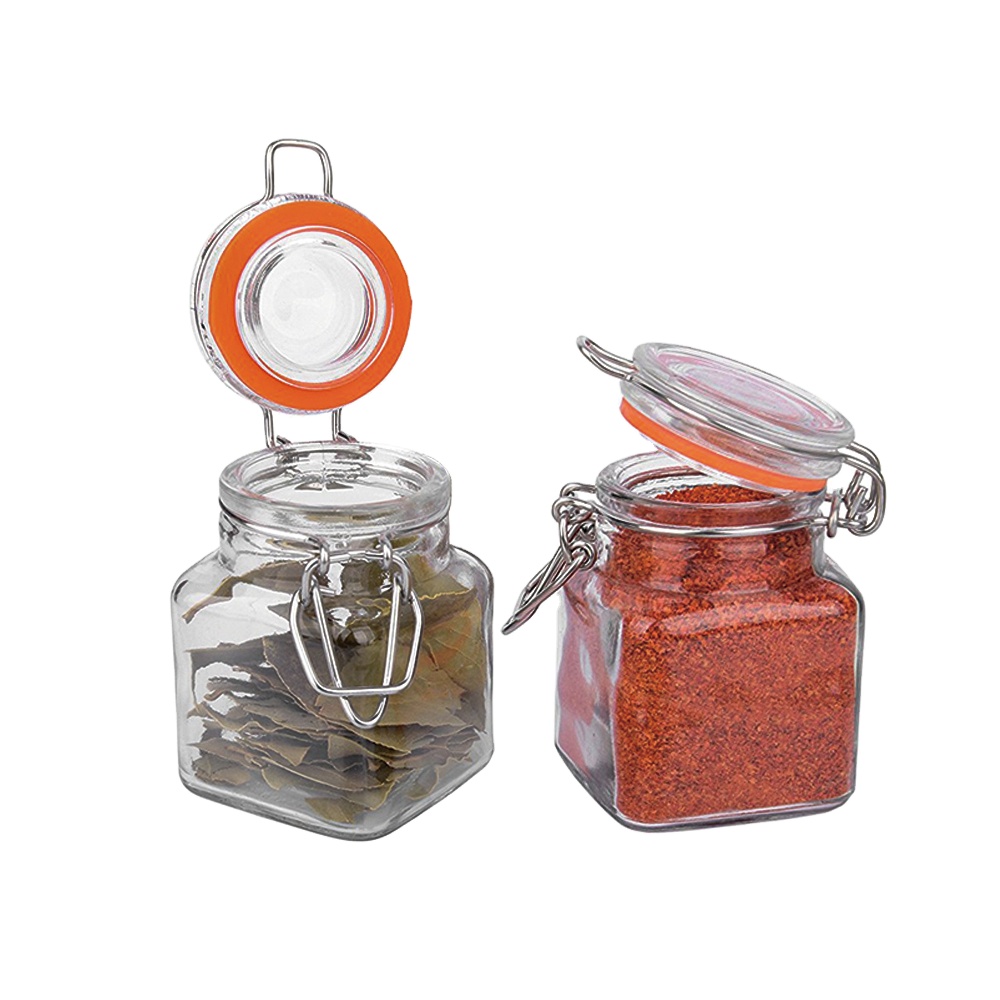 3oz Mini Square jars Clear Kitchen Storage Glass Spice Jar Container with Airtight Lids