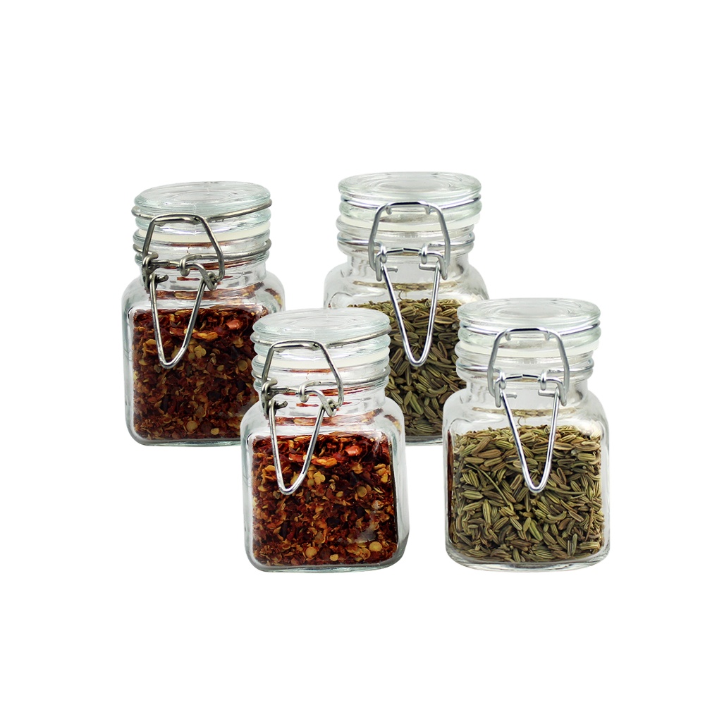 3oz Mini Square jars Clear Kitchen Storage Glass Spice Jar Container with Airtight Lids
