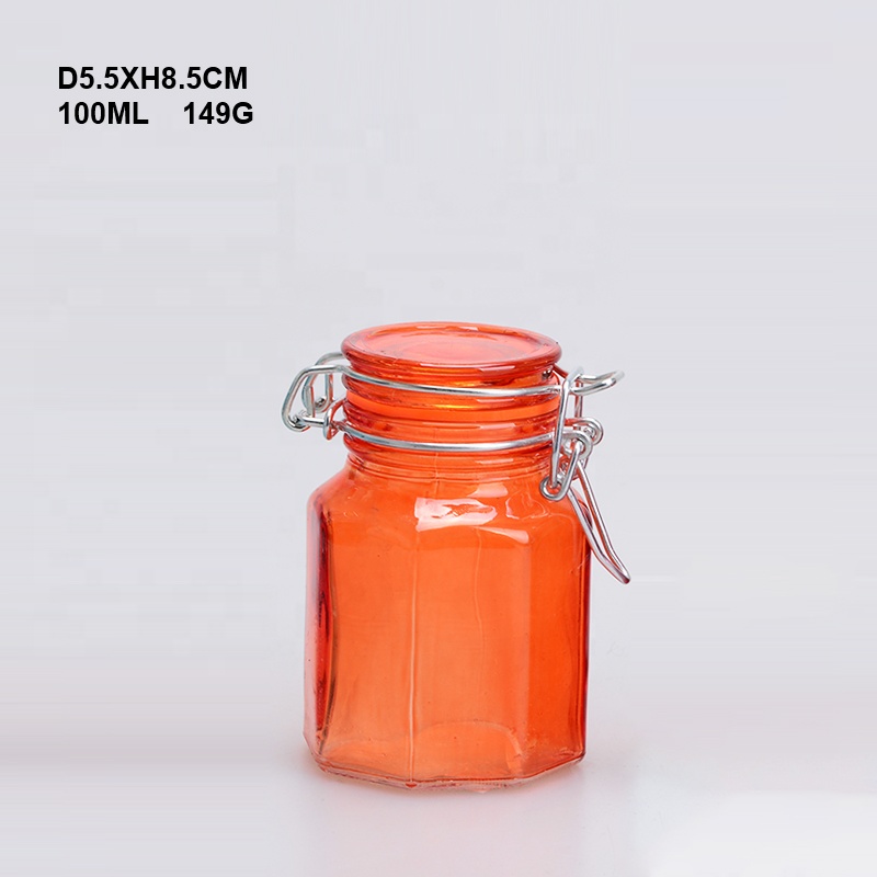3oz Small Octagonal Colored Glass Spice Jar with Clamp