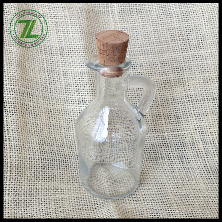 3oz clear cheap cooking olive oil glass bottle for soy sauce vinegar ketchup with cork and ear handle100ml
