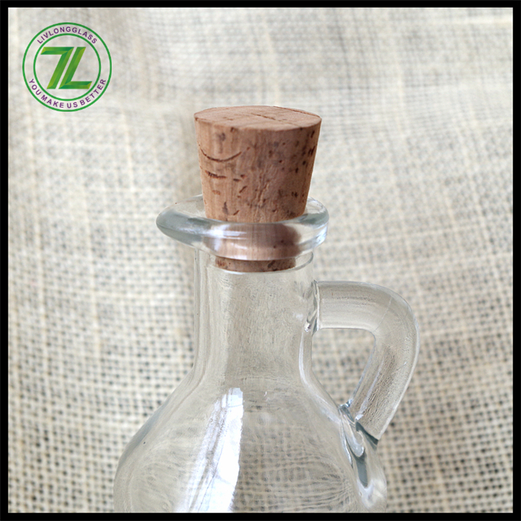 3oz clear cheap cooking olive oil glass bottle for soy sauce vinegar ketchup with cork and ear handle100ml