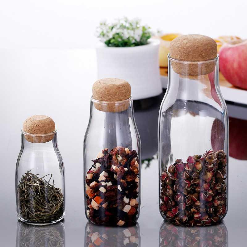 3pcs Canister Glass Set Borosilicate Transparent Glass Jars With Cork Cover For Tea Spices Candy Coffee Storage Canister Grains