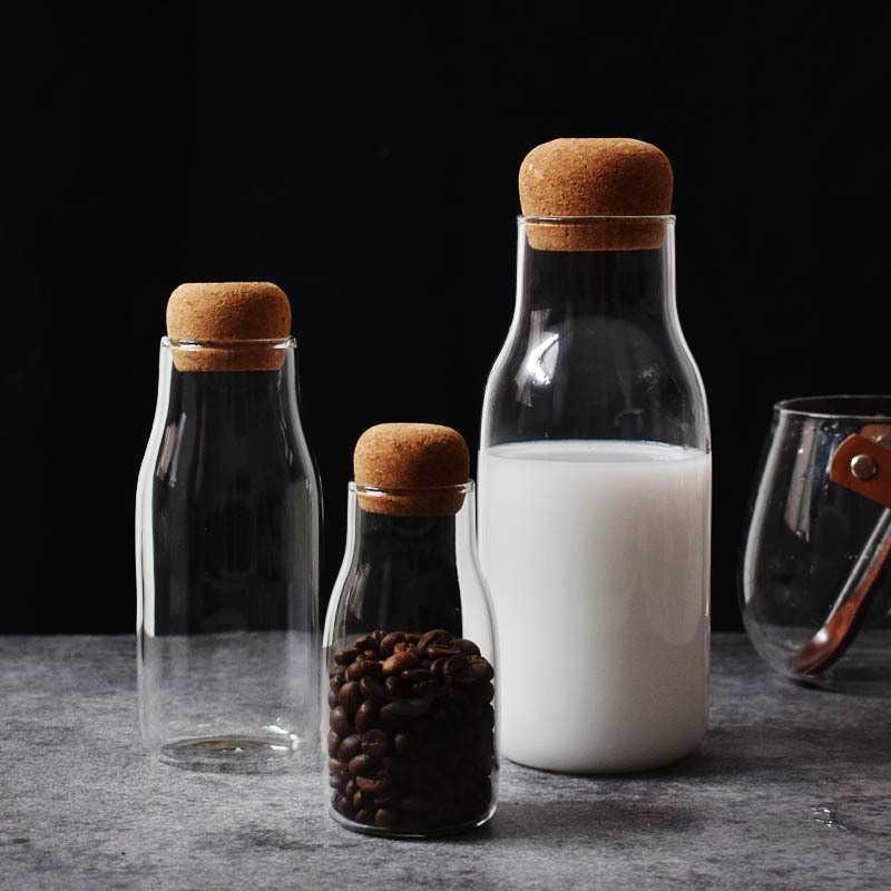 3pcs Canister Glass Set Borosilicate Transparent Glass Jars With Cork Cover For Tea Spices Candy Coffee Storage Canister Grains