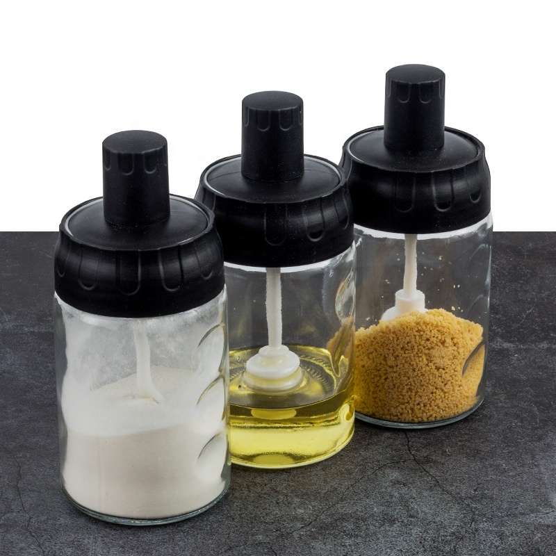 3pk High Borosilicate Glass Spice Jars Seasonning box bottle set Combination Spoon and Lid Design with Airtight Cap