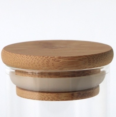 4 18oz Bamboo Lid Storage Glass Jars With Wooden Lid Suction Container Jar For Candle