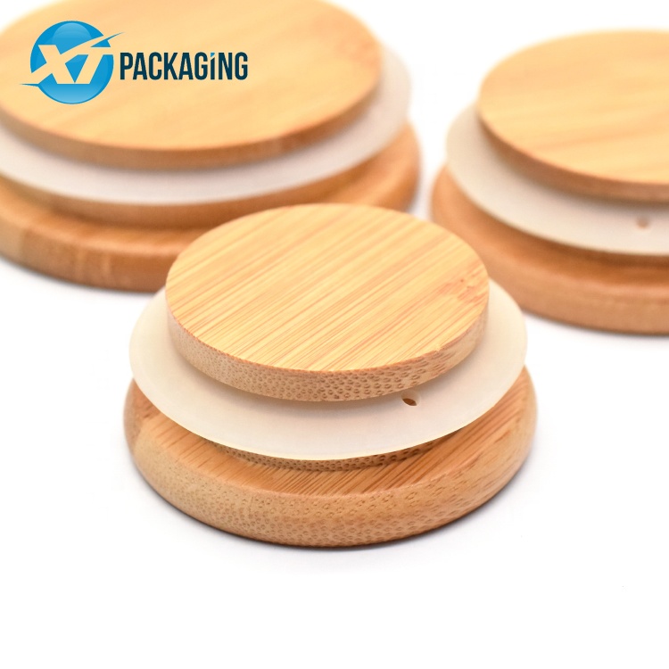 4 18oz Bamboo Lid Storage Glass Jars With Wooden Lid Suction Container Jar For Candle