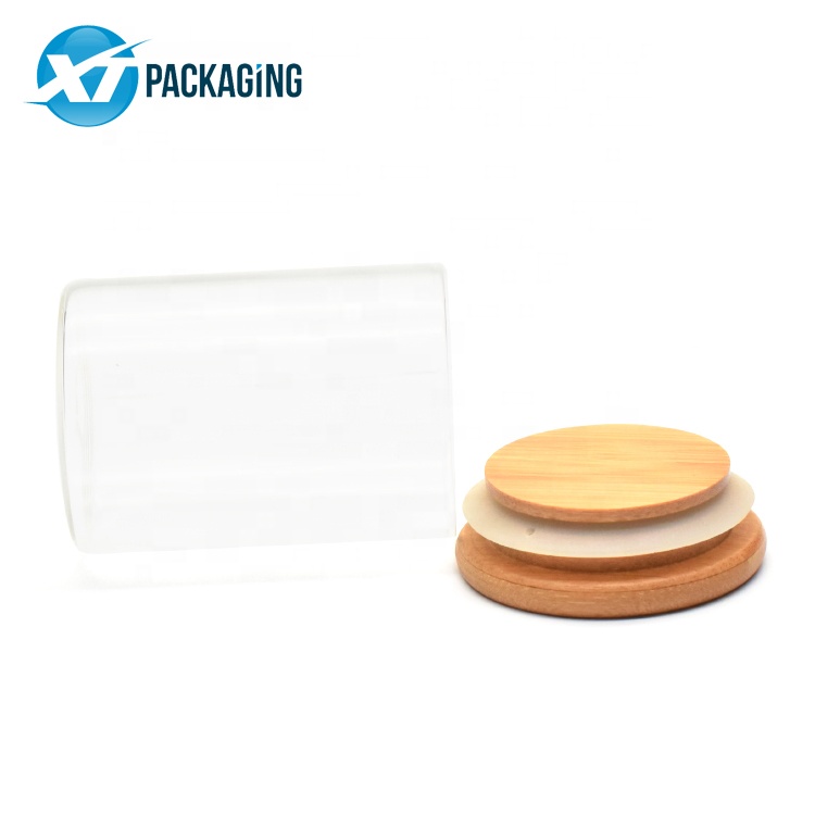 4 18oz Bamboo Lid Storage Glass Jars With Wooden Lid Suction Container Jar For Candle